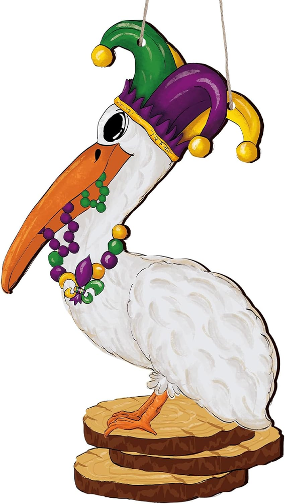 Mardi Gras Sign Front Door Decor New Orleans Carnival Pelican Wooden Hanging Sig