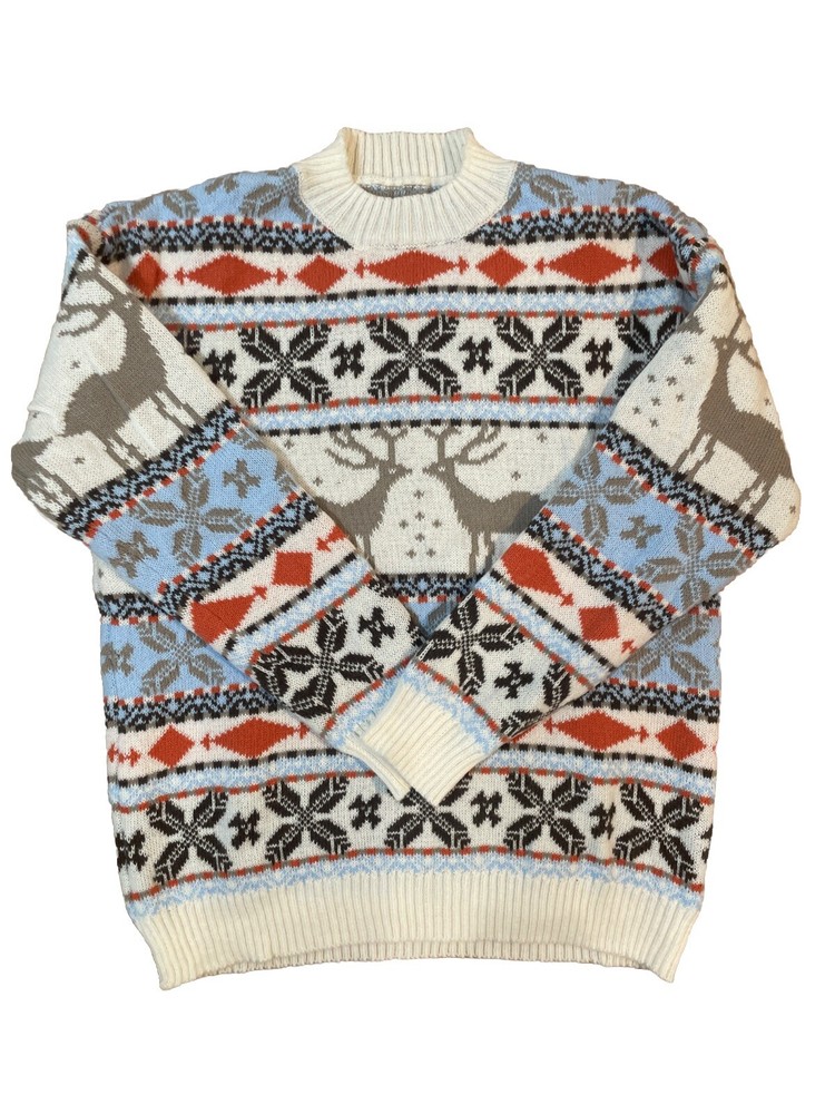 Cozy Christmas Sweater Reindeer Snowflakes Size Small