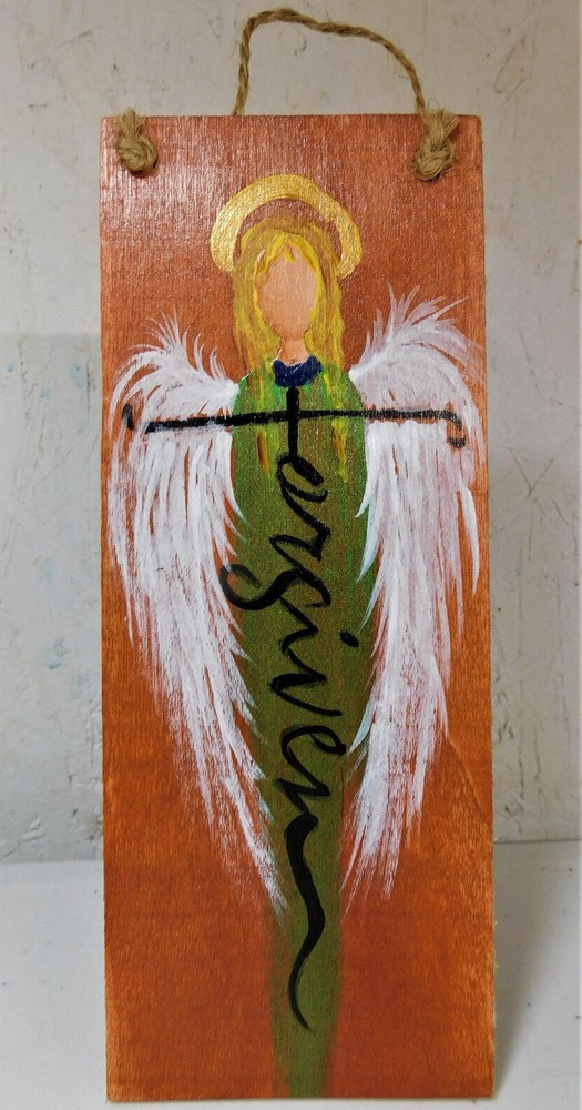 Angel On Wood Mini Door Hanger Art By Rain Crow