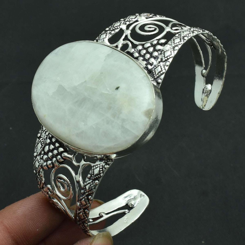 Rainbow Moonstone Gemstone Handmade Adjustable Bangle Jewelry 49 Gms AB 50389