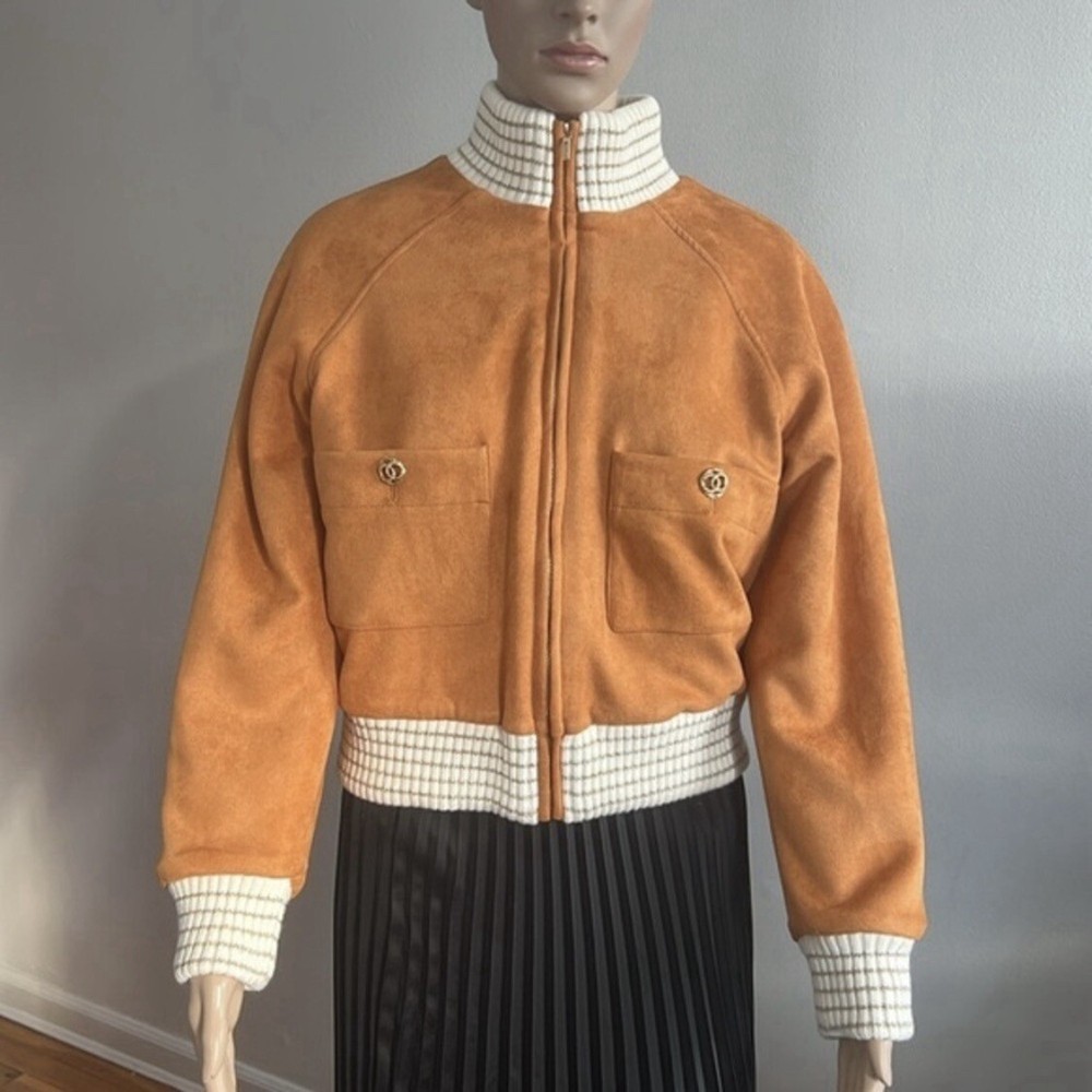 French Suede Shearling Bomber Jacket Women's Size 36 (US 4)