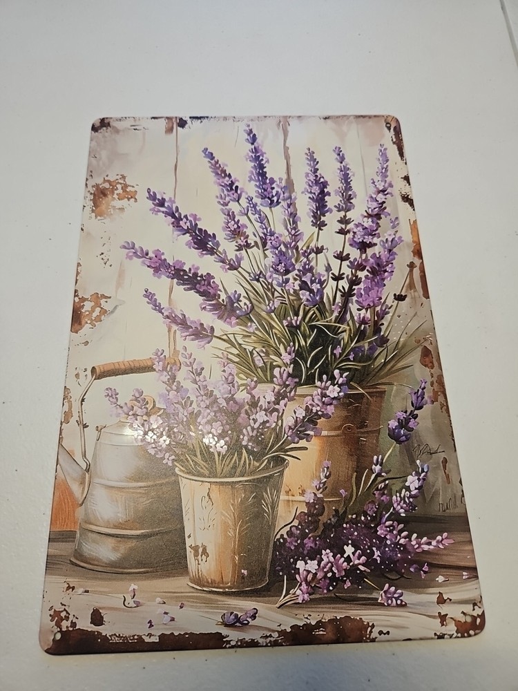 Lavender, Rustic-looking Tin Sign. 8x12, Water Can, Floral Decor, Farmhouse