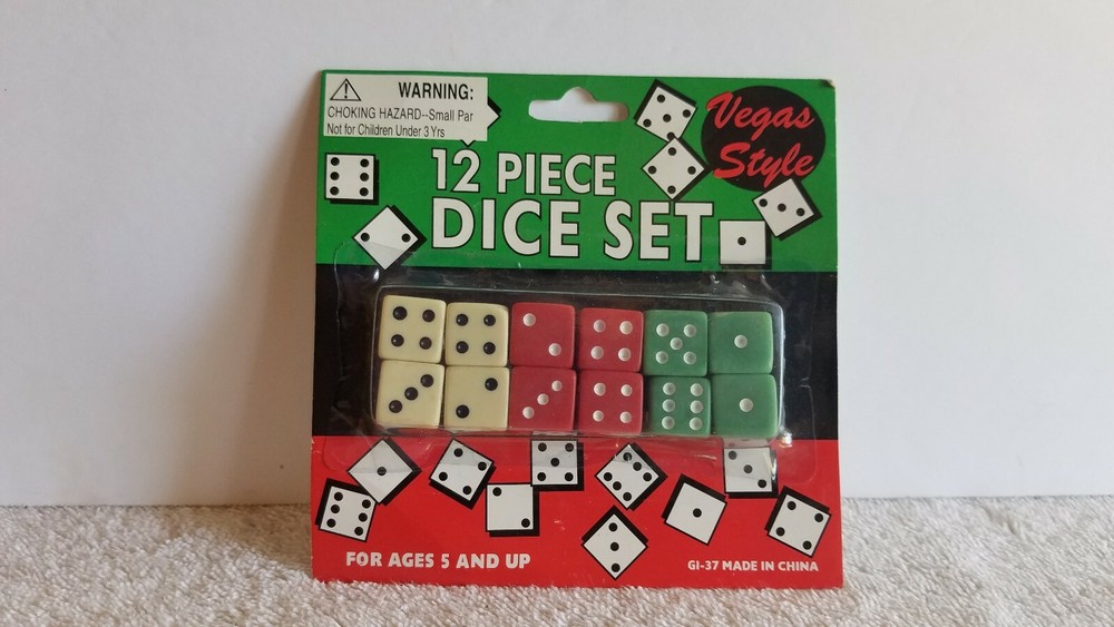 Vegas Style Dice Green Red White 12 Piece Set Sealed Package Barware Game Night