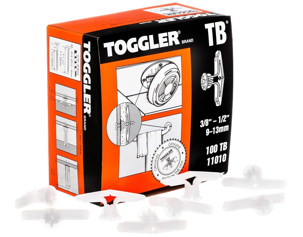 Toggle TB Residential Drywall Anchor, Polypropylene, Made in US, 3/8