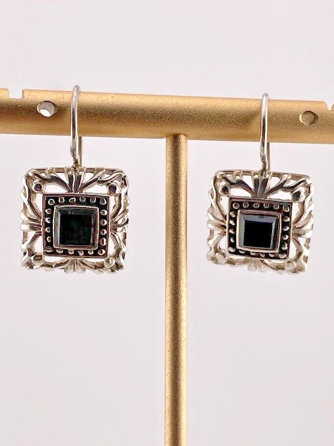MARSALA 925 STERLING SILVER BLACK ONYX DROP EARRINGS 1