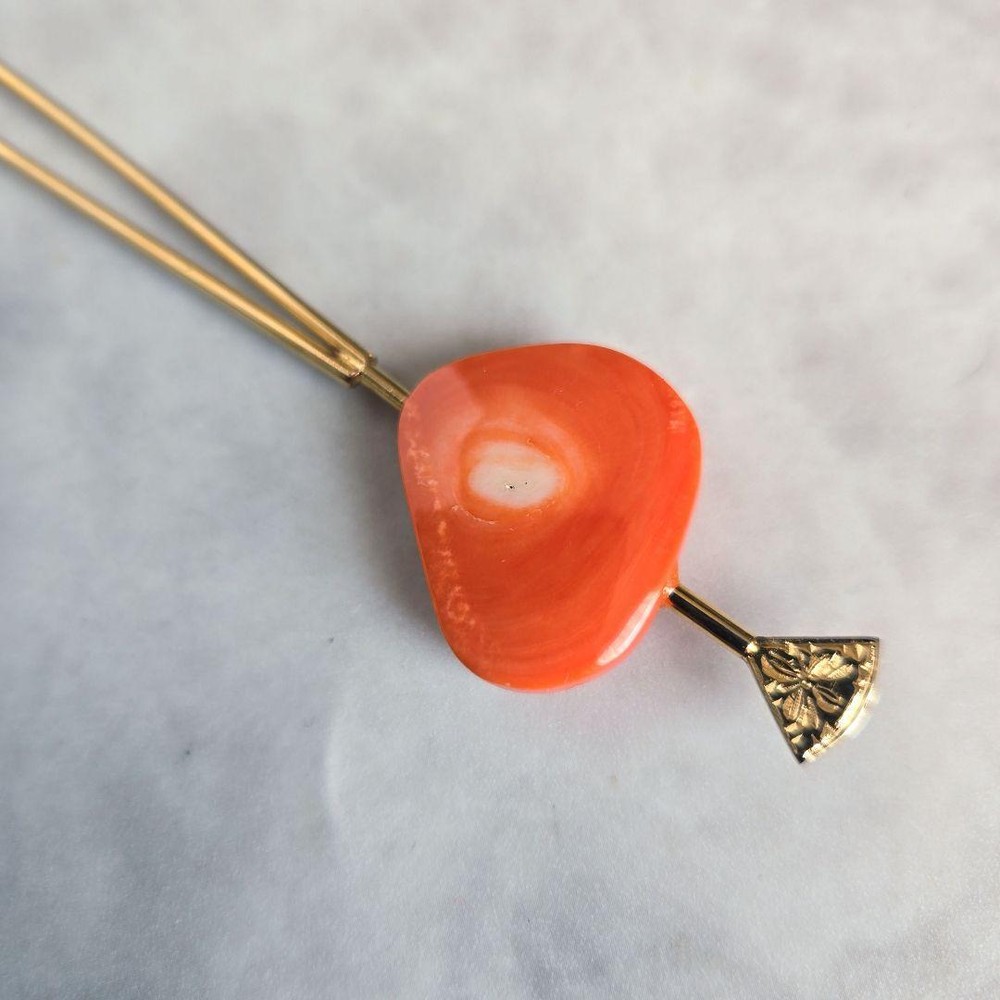 Gold Hairpin Coral Pink E1 Kimono Yukata Japanese Style Accessories