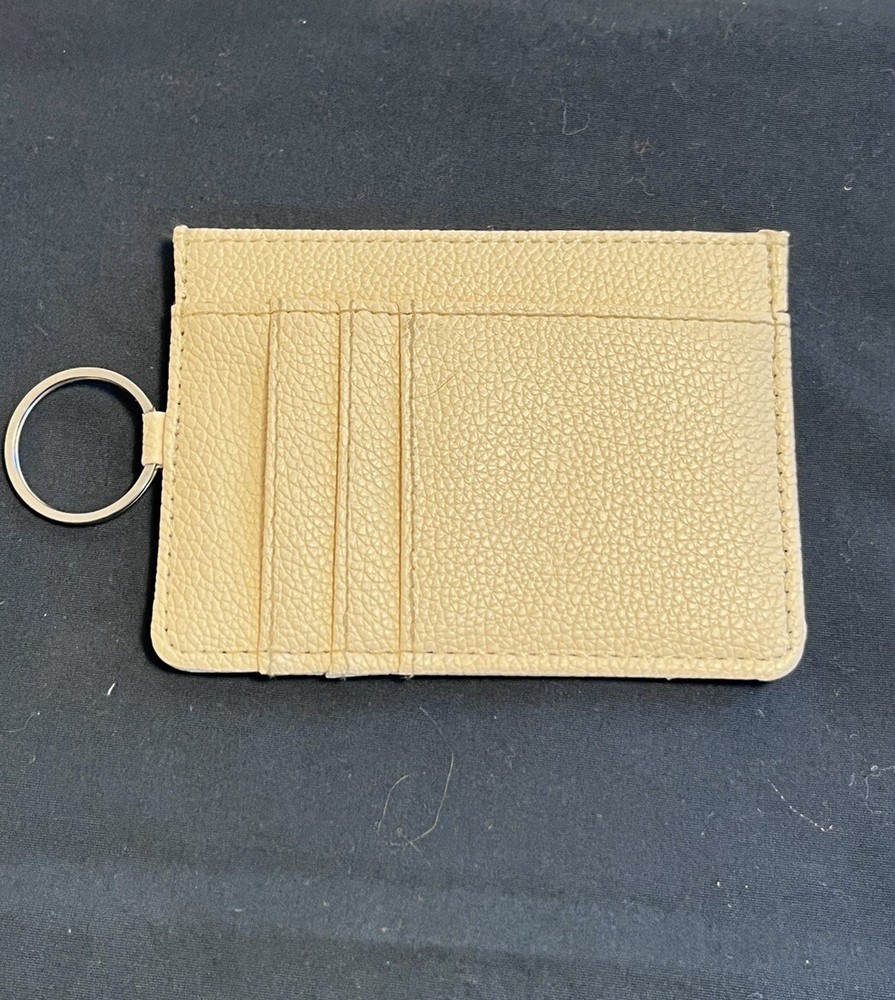 Cream Credit Card ID Bus Pass Wallet with Key Ring Holder-image