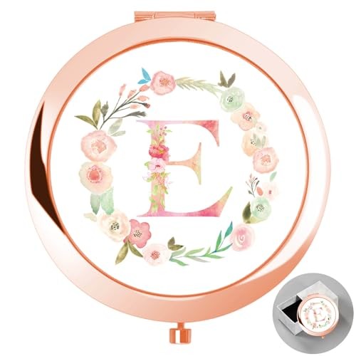 Rose Gold Initial Compact Mirror - Personalized Gift for Sister or Women-image