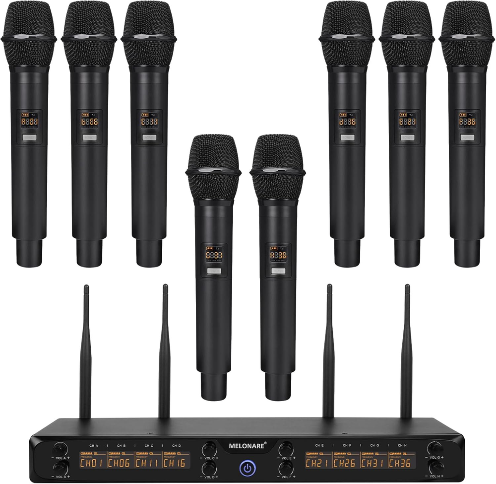 8-Channel UHF Wireless Microphone System 500MHz with 8X5 Frequency Options