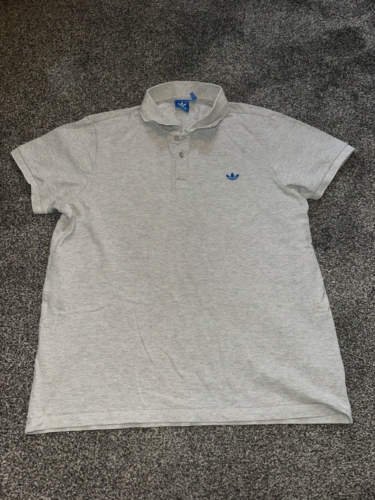 Mens Adidas Polo T-Shirt Grey Size XL Cotton Blend Collared Woven Fabric (11)