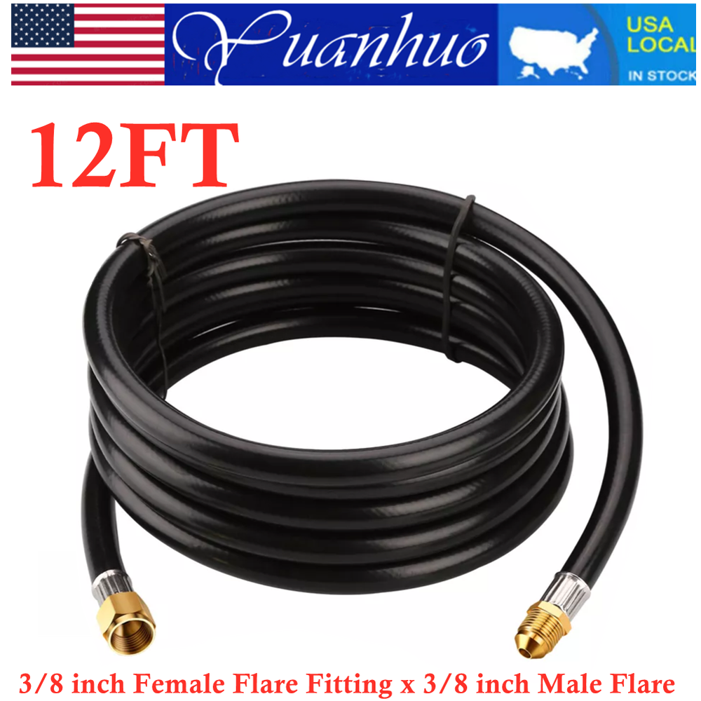 12FT Propane Extension Hose, 3/8 inch Female Flare Fitting x 3/8 inch Male Flare