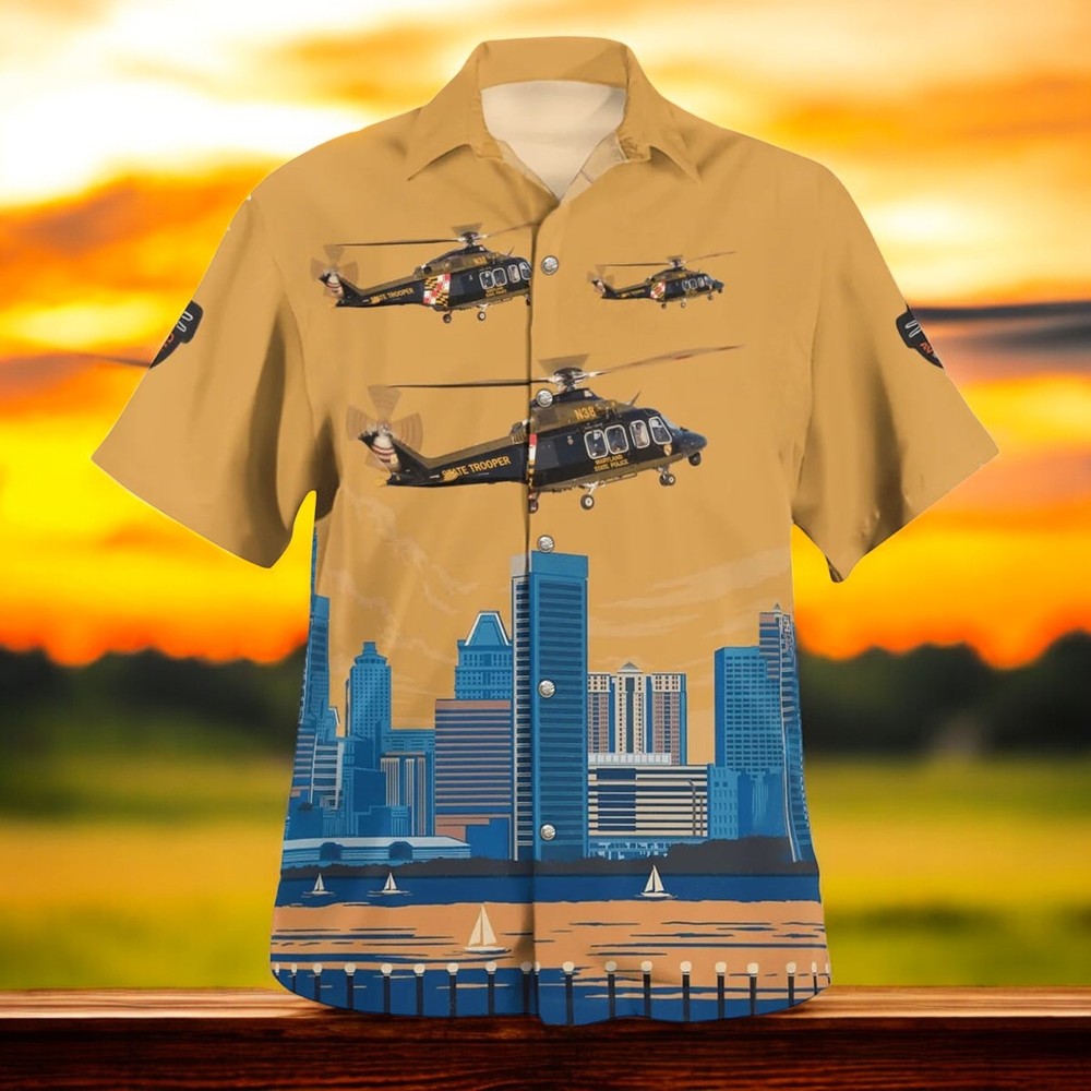 Show your pride with the Maryland State Police AW139 N388MD Trooper Design Hawaiian Shirt for a unique and stylish statement piece