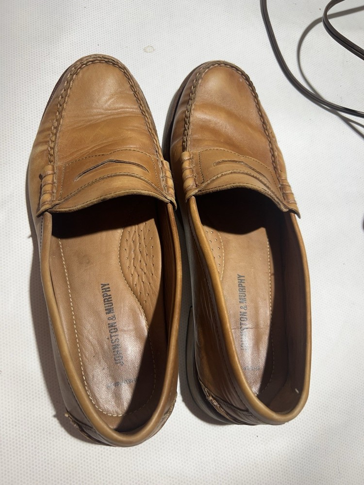 Johnston & Murphy Brown Leather Men Penny Loafers Sheepskin Lined Size 11 M