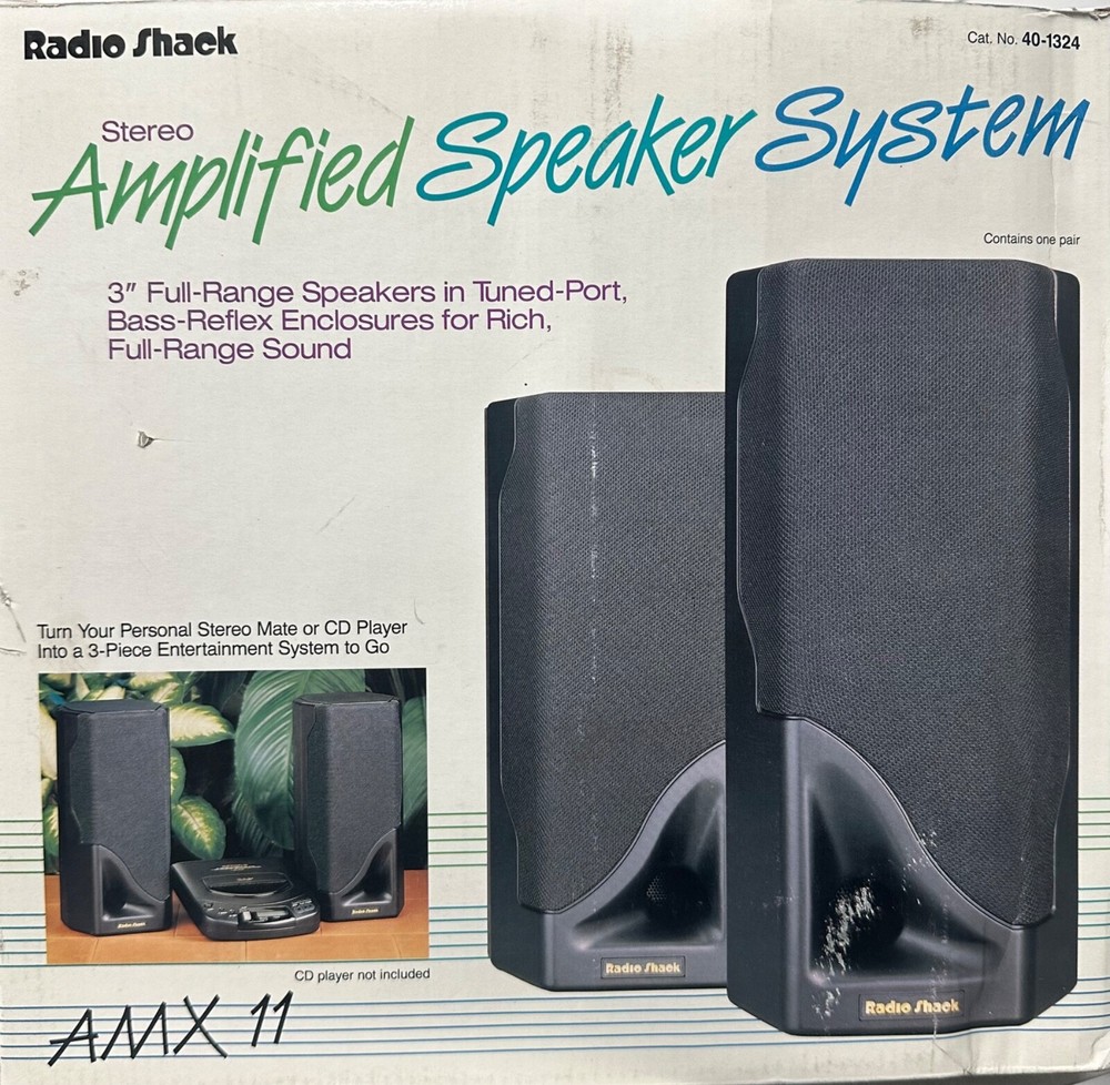 Radio Shack AMX-11 Amplified Portable Speakers 40-1324 Vintage 9” Tall