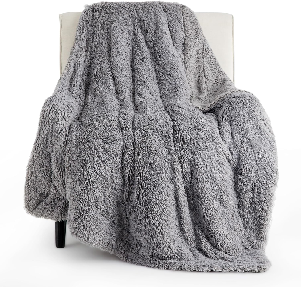Fluffy Grey Twin 60x80 Sherpa Fleece Blanket Cozy Gift for Women and Men
