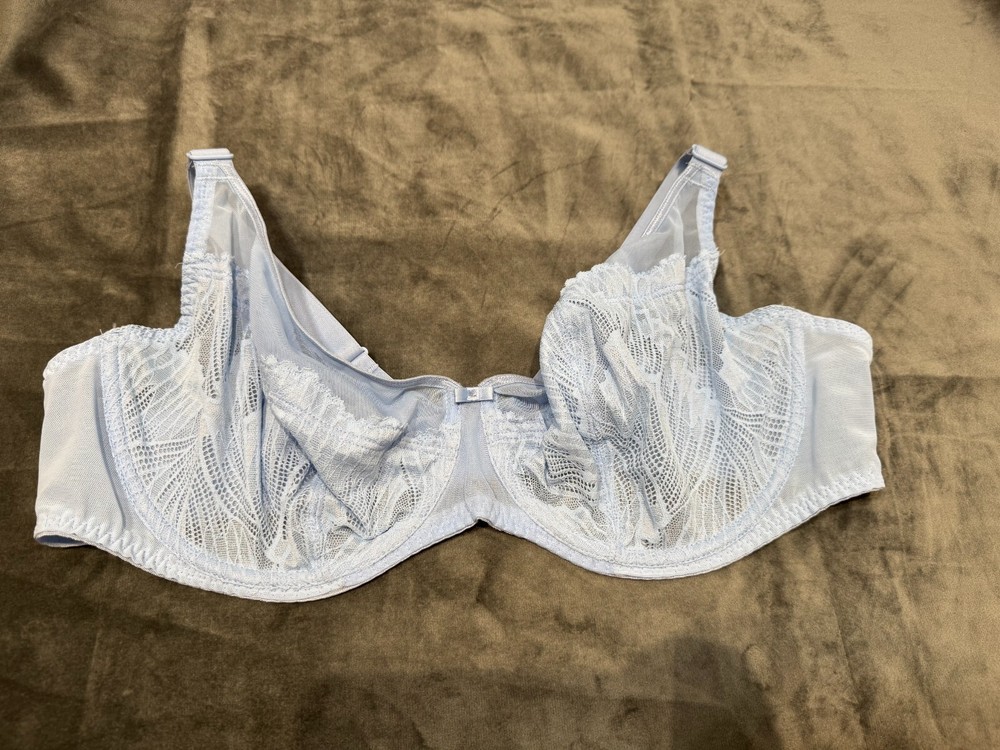 George Bra Underwired Nonpadded Embroidered Lace Full Cup Bra Size 42D Blue