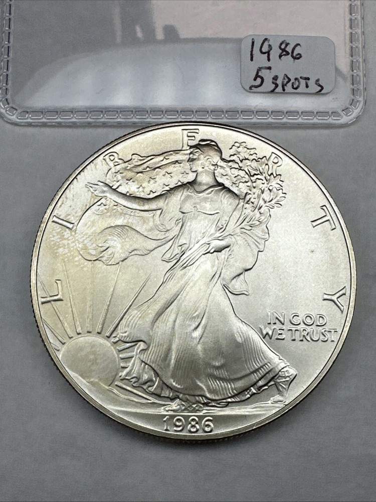 1986 Uncirculated Silver American Eagle 1oz 0.999 Fine Silver Some Spots