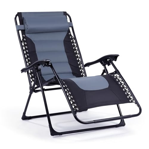 Backyard Expressions Deluxe XL Padded Recliner Chair – Ergonomic Anti-Gravity...