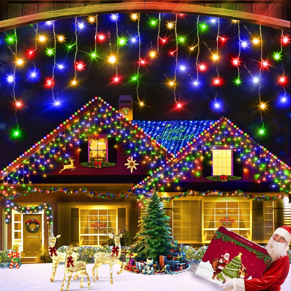 XURISEN 66ft Christmas Lights Decorations Outdoor, 640 LED 8 Modes Curtain Fa...