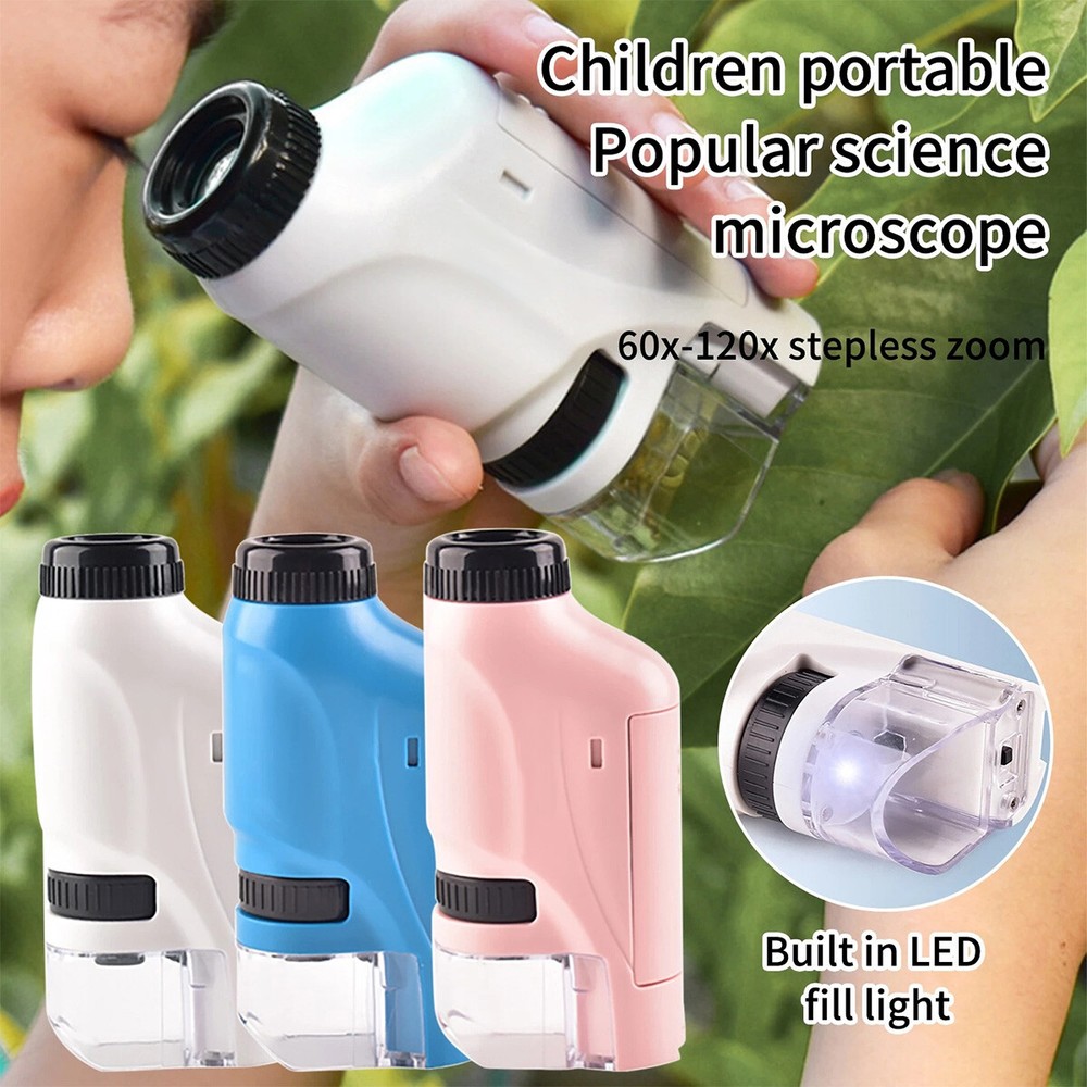 60-120x Electric Mini Pocket Microscope with LED Light Children Ⓣ∝