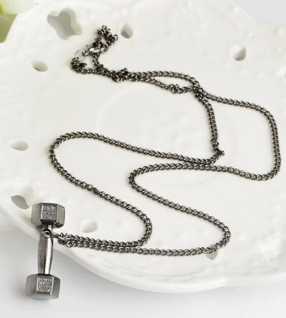 Barbell Bodybuilding Dumbbell Gym Pendant Necklace Philippians 4:13 Black