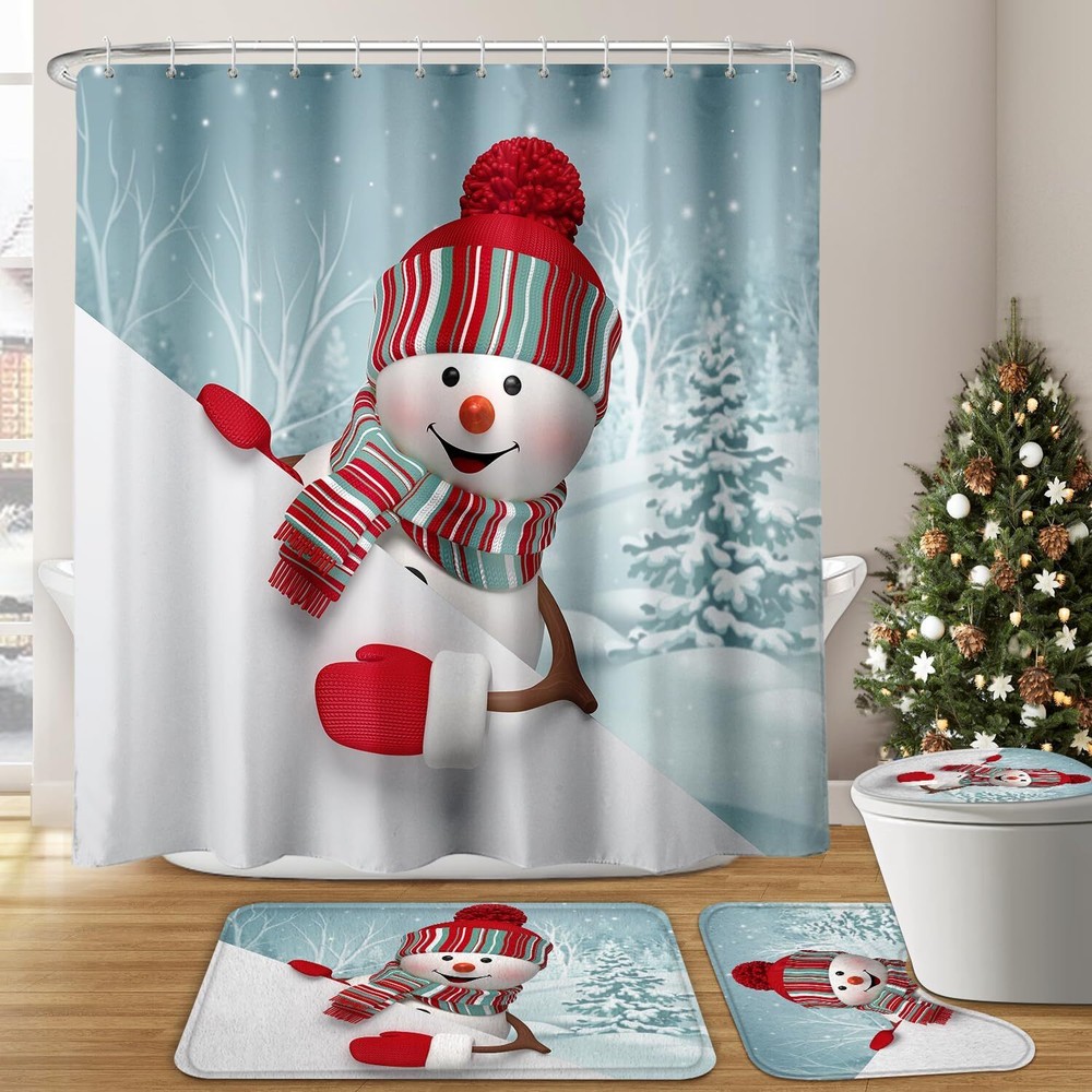 BROSHAN Christmas Shower Curtain Sets with Rugs, 71