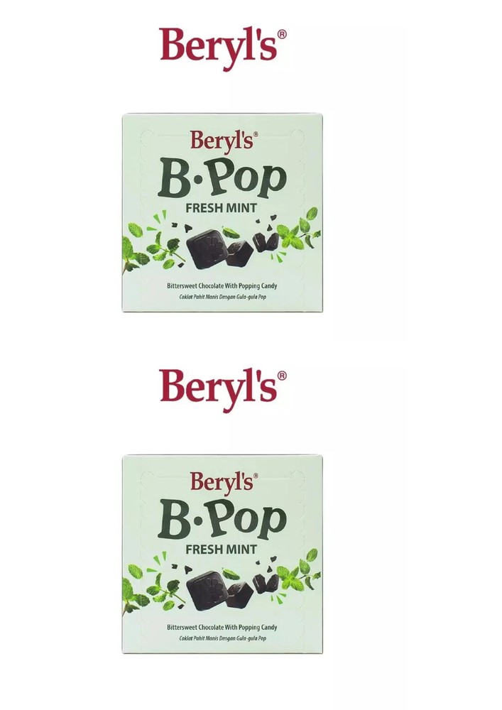 Beryls B.POP Fresh Mint Bittersweet Chocolate with Popping Candy 50g Twin Pack