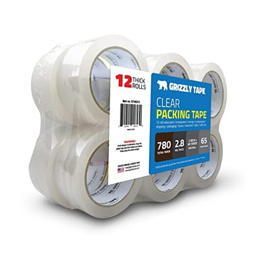 Clear Packing Tape Refill Rolls for Shipping, Moving, Packaging - 12 Rolls