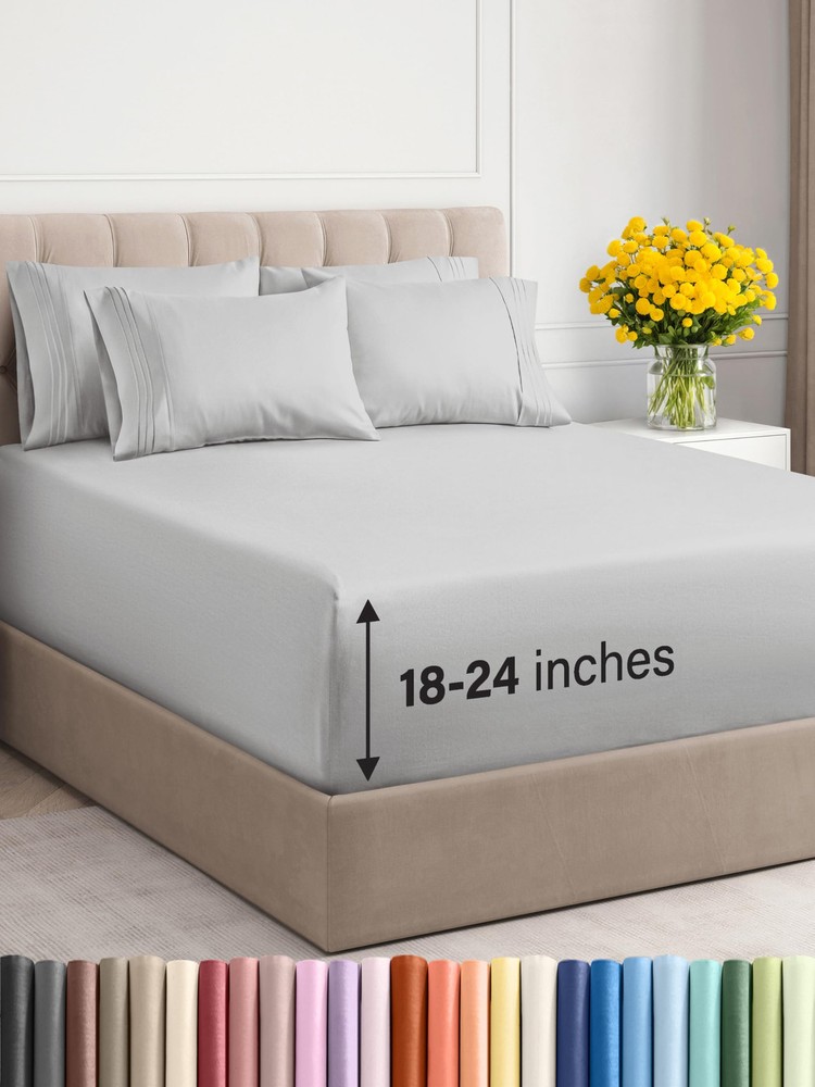 Extra Deep Queen Sheet Set - 6 Piece Breathable & Cooling Sheets - Hotel Luxu...