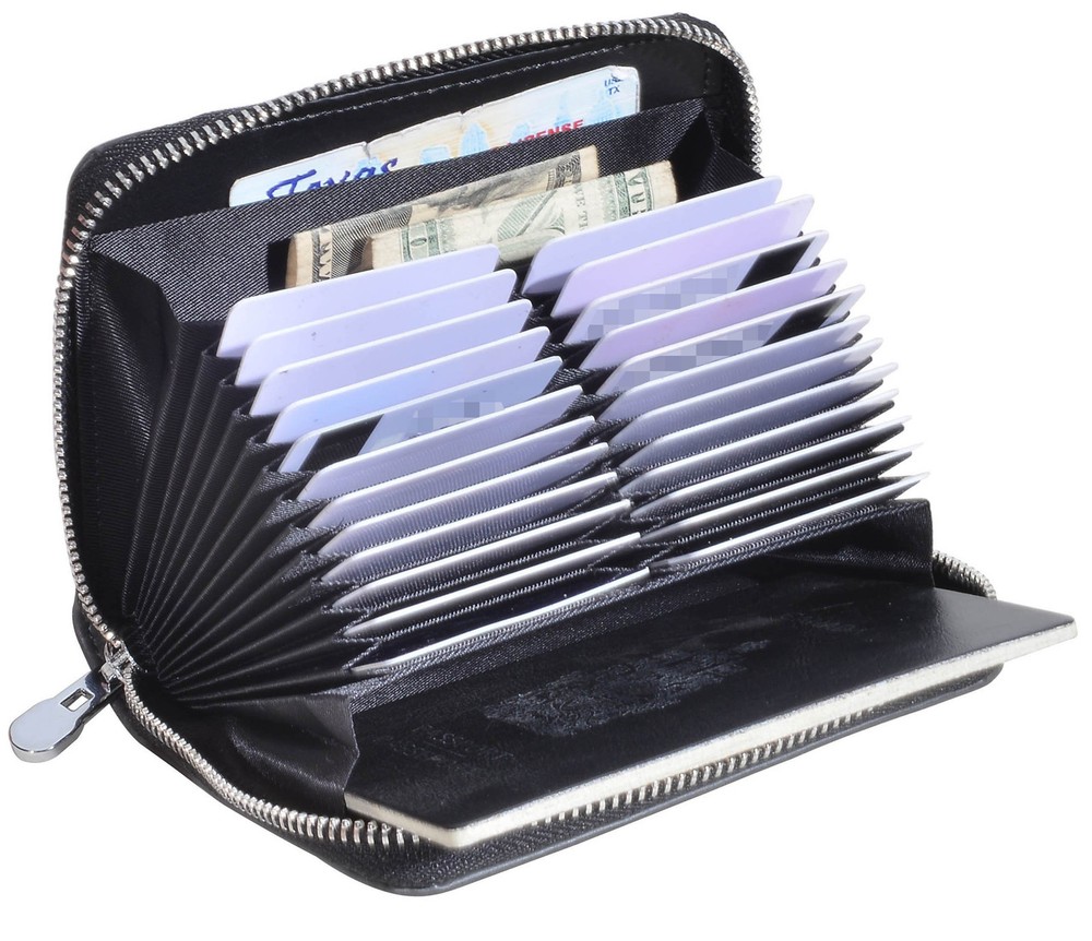 Slim RFID-Blocking Black Leather Credit Card Holder & Passport Wallet