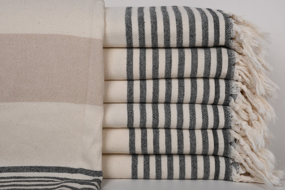 Personalized Beige-Black Striped Terry Towel 36x67 Inches