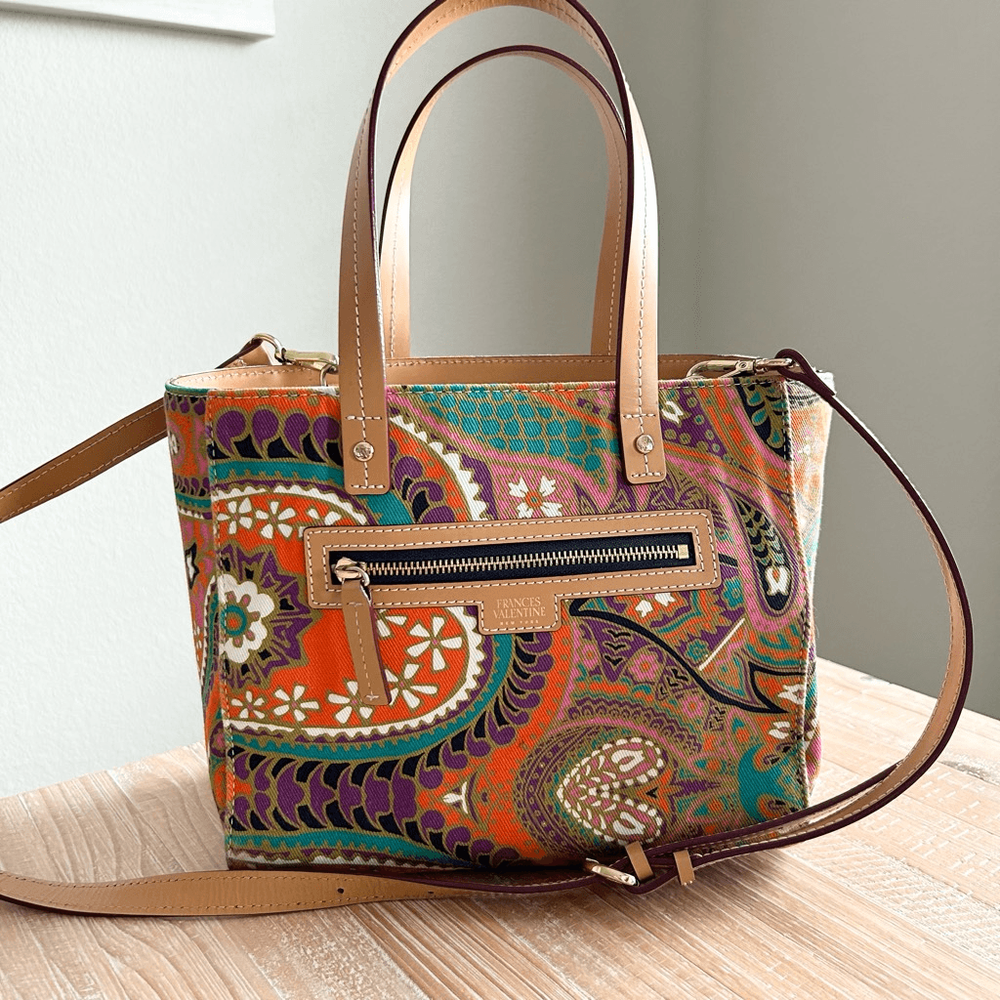 Frances Valentine Henry Canvas Tote Multi Color Print Leather Trim