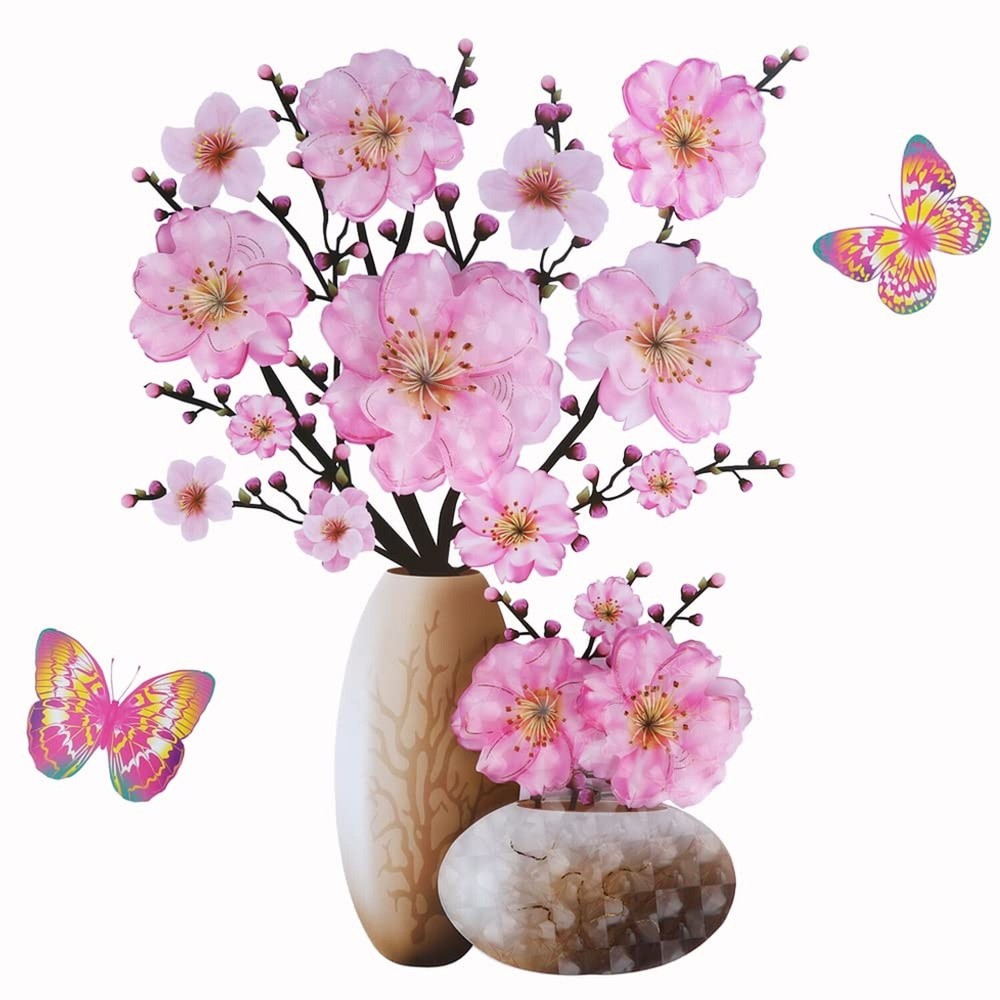 Supzone 3D Vase Wall Stickers Stereo Flower Wall Decal DIY Pink Superposition...
