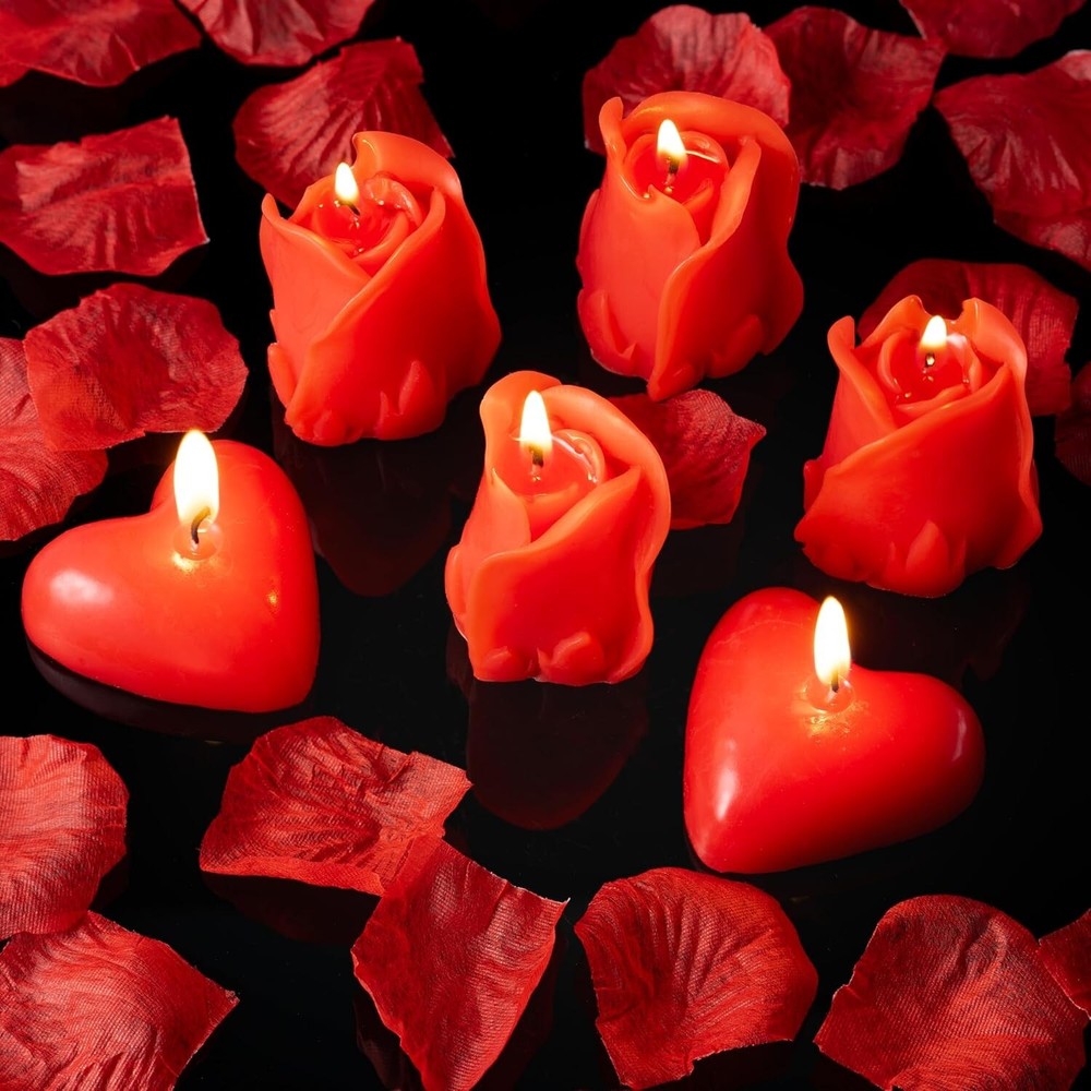 6-Pack Romantic Rose & Heart Tea Light Candles for Valentine’s Day Decor