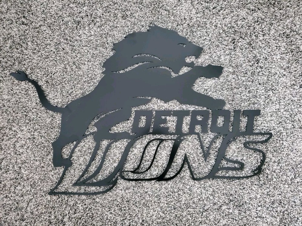 Detroit Lions Wall Art - Aluminum Sheet Metal Silhoutte - Black Powder Coat