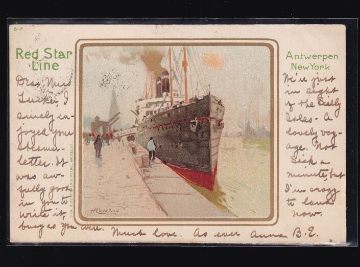 1907 Red Star Line Postcard B-2 Signed by Artist Henri Cassiers from Menu