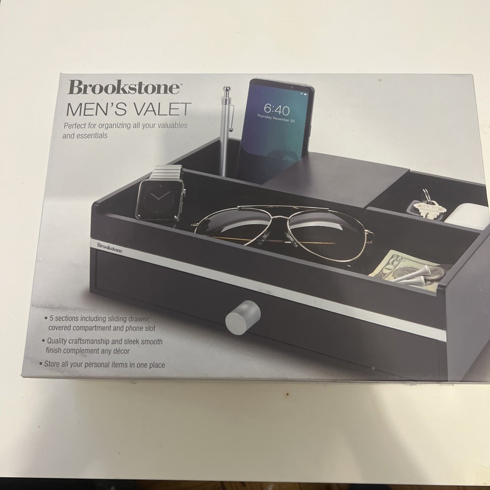 Brookstone 5-Section Mens Valet with Sliding Drawer Opened Box