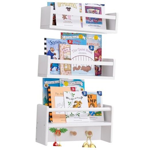 Nursery Floating Book Shelves for Wall 16 Inch Hanging 16Inch Set of 3 White