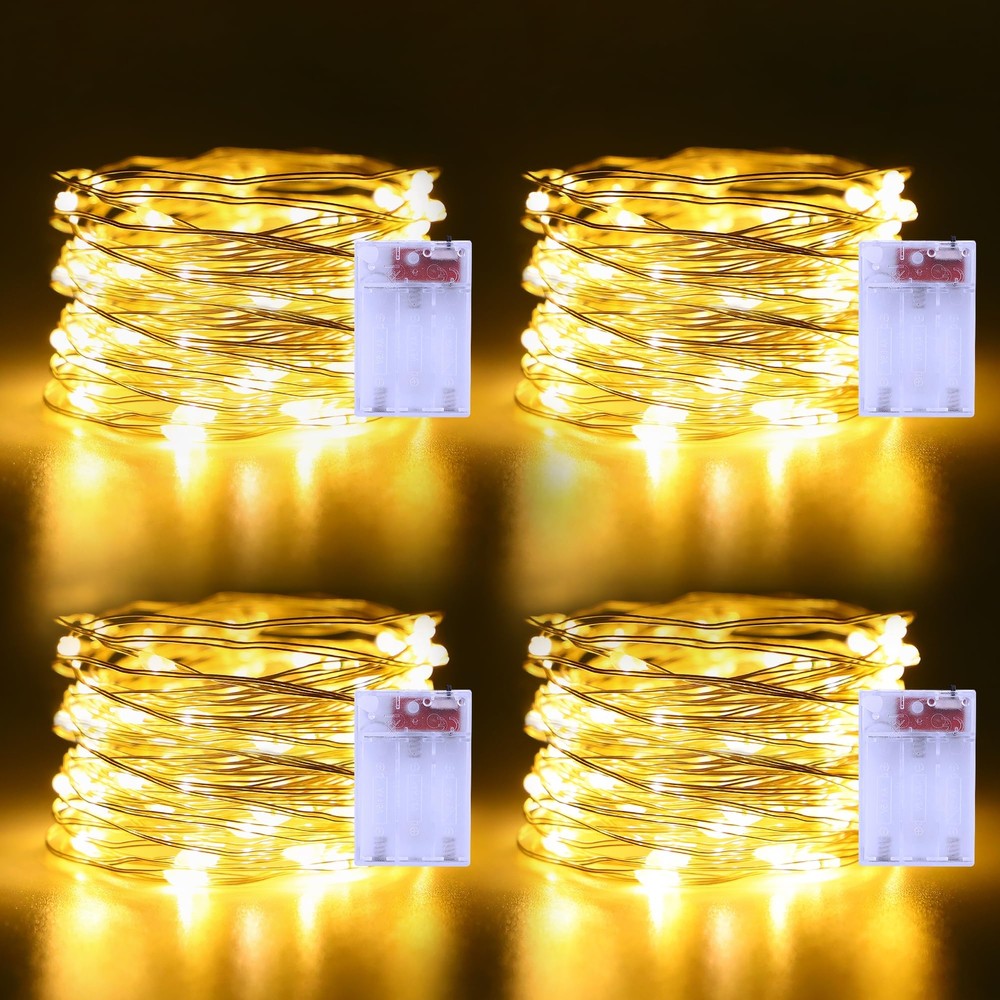 4 Pack Christmas Fairy Lights Battery Operated 16.4Ft 50 LEDs Silver Copper W...