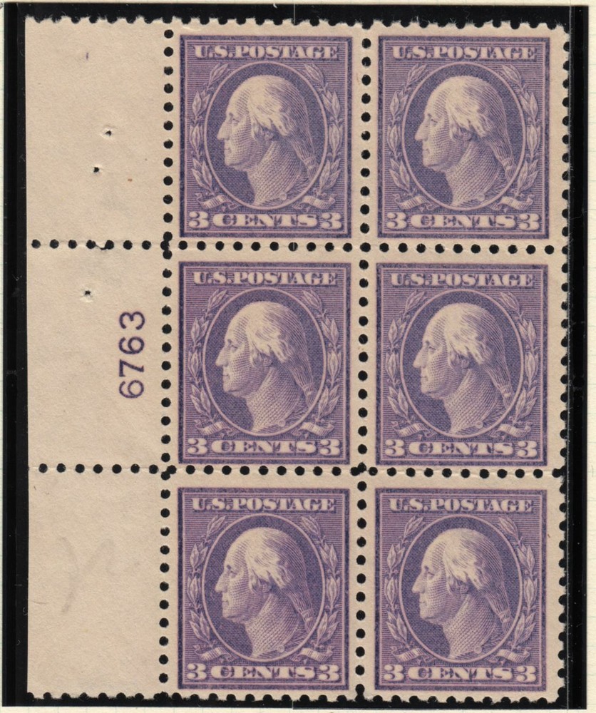 1914 SC 426 MNH fresh full OG plate block of 6 with pink back variety