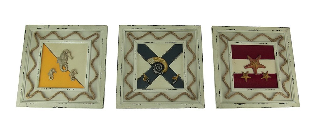 Set of 3 Rustic Coastal Nautical Flag Wooden Wall Hangings