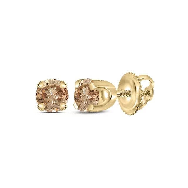 2Ct Round Cut Simulated Brown Diamond Unisex Christmas Stud 14KYellowGold Plated