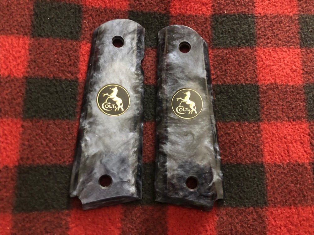 AJAX Grips - Full Size 1911 Colt Kimber - Pearlite Blue with Black/Gold Coin