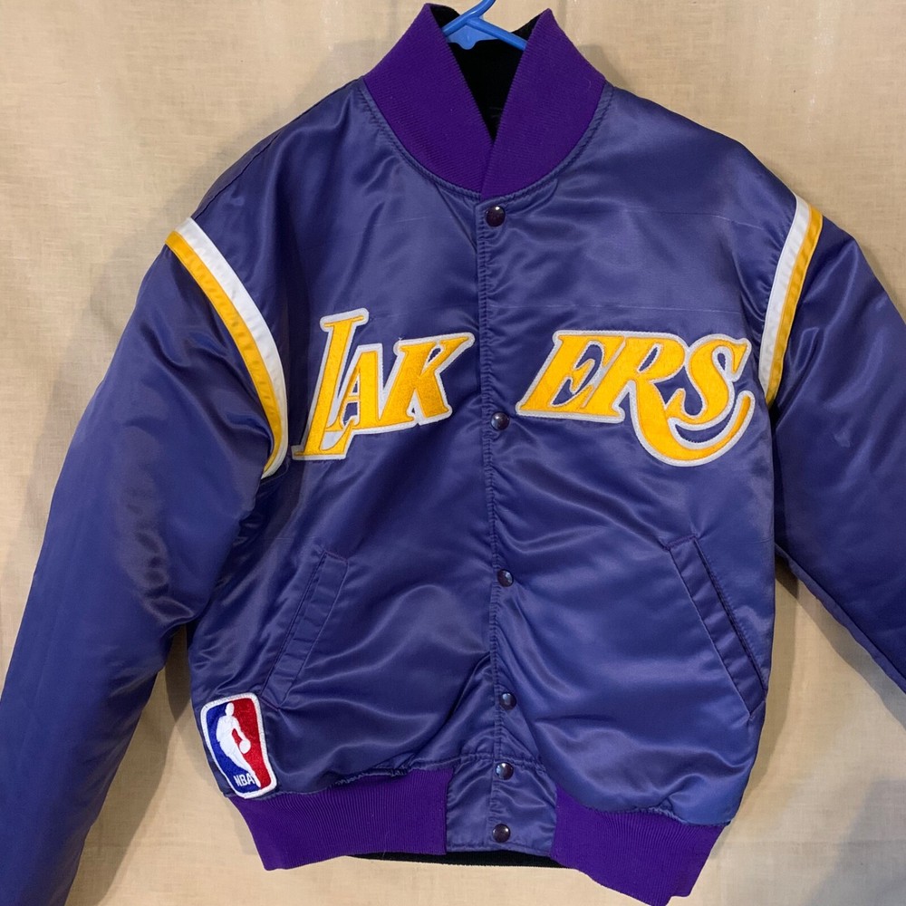 Vintage 90s Lakers Starter Reversible Black Purple Satin Jacket