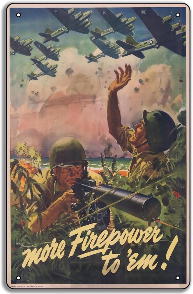 1943 WW2 More Firepower Vintage Metal Sign 8x12 WWII War Decor