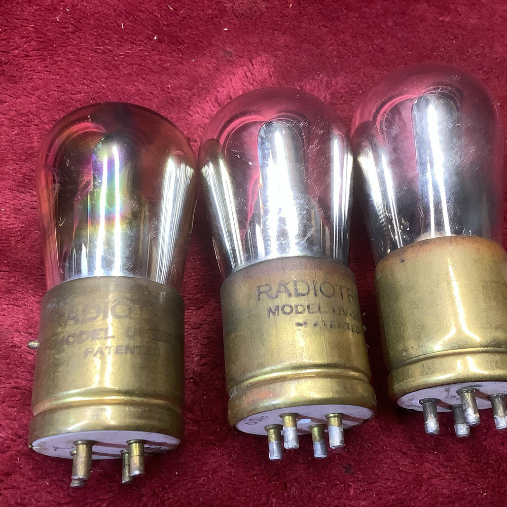 3 RCA Radiotron UV 201A Radio Tube, Rainbow Color Brass Base, Tip, Good Filament