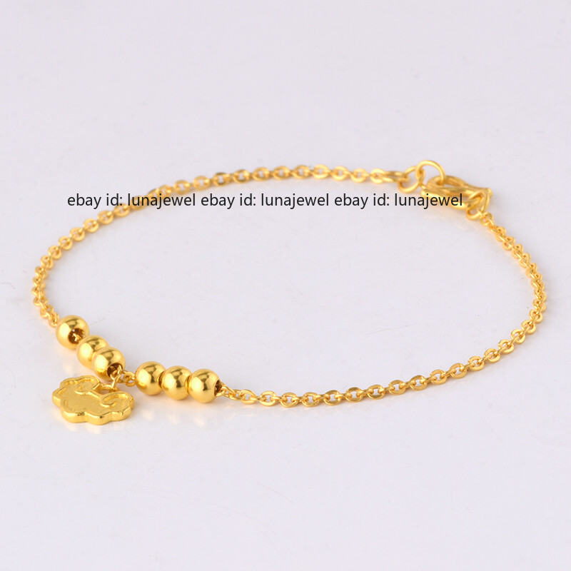 Pure 999 24K Yellow Gold O Chain Beads Women Cloud Bracelet Anklet