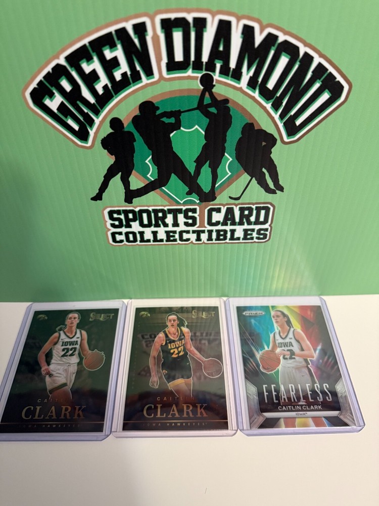 (3) IOWA HAWKEYES CAITLIN CLARK PANINI PRIZM FEARLESS, BLACK & WHITE JERSEY LOT