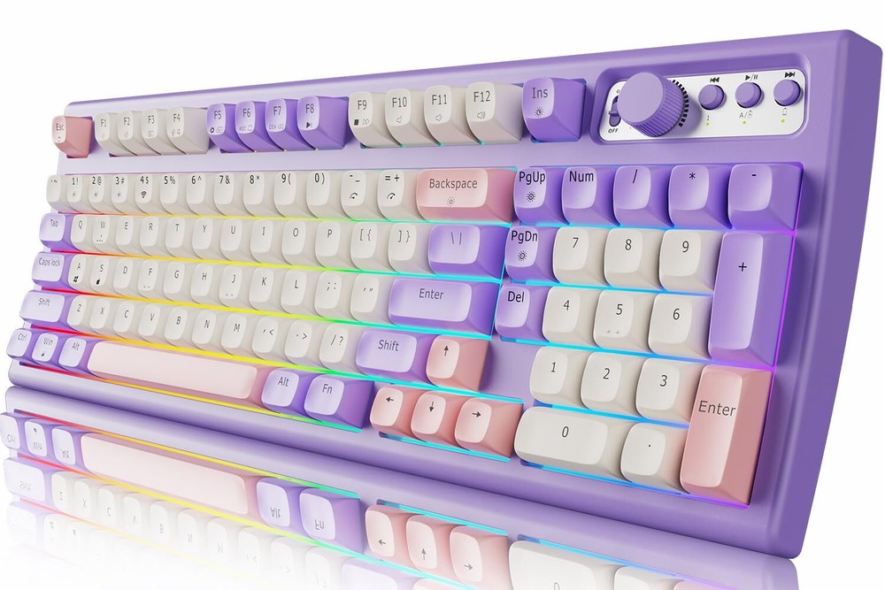 EWEADN V97 Cute Creamy Keyboard, Bluetooth/2.4GHz Gaming Keyboard Wireless wi...