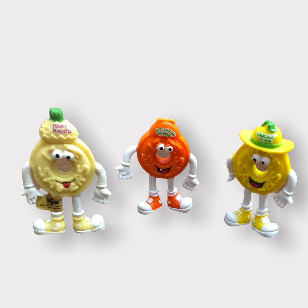 Juego de 3 figuras RUSS vintage 1992 LifeSavers caramelo juguete Bendy adorno de pastel
